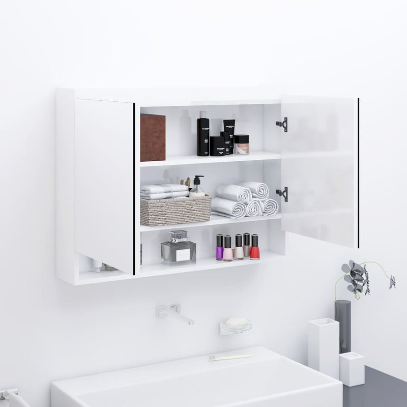 Badkamerkast met spiegel 80x15x60 cm MDF glanzend wit MeubelReus
