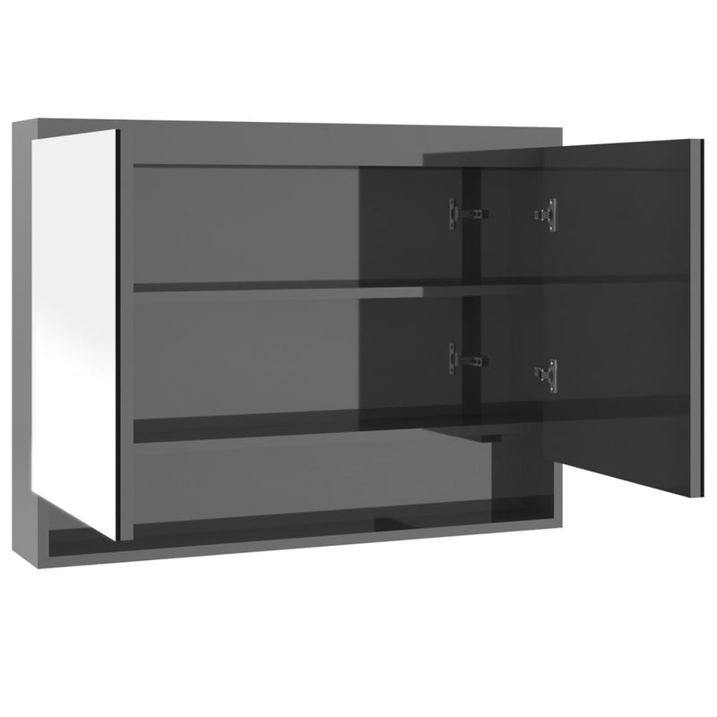 Badkamerkast met spiegel 80x15x60 cm MDF glanzend grijs MeubelReus