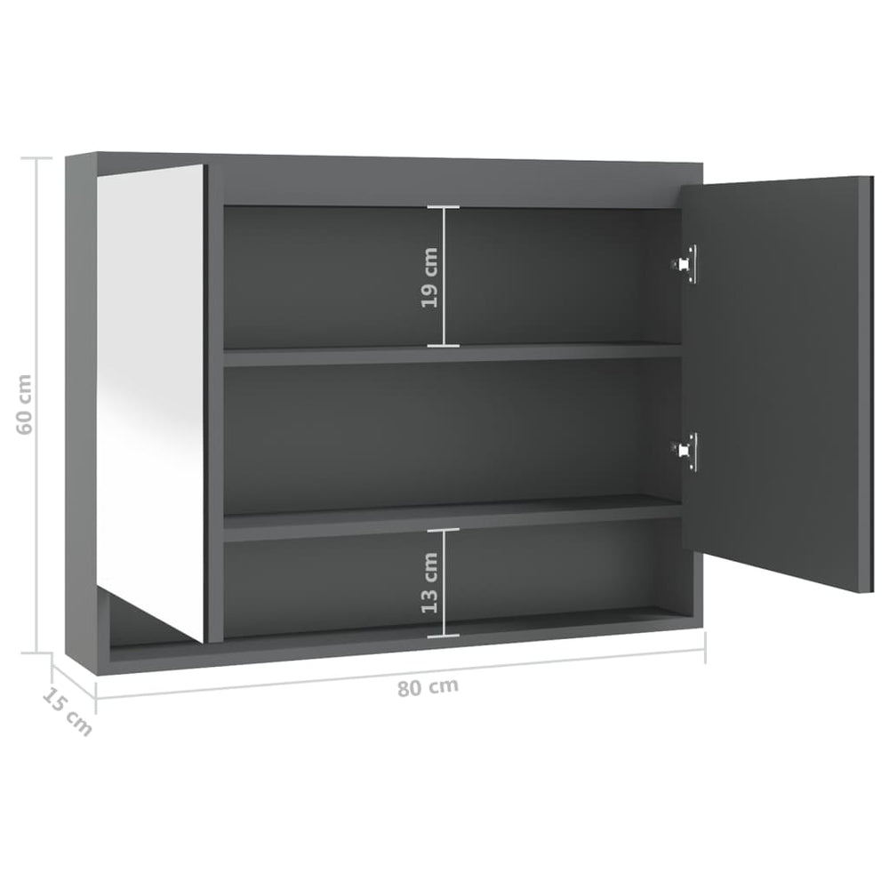 Badkamerkast met spiegel 80x15x60 cm MDF glanzend grijs MeubelReus