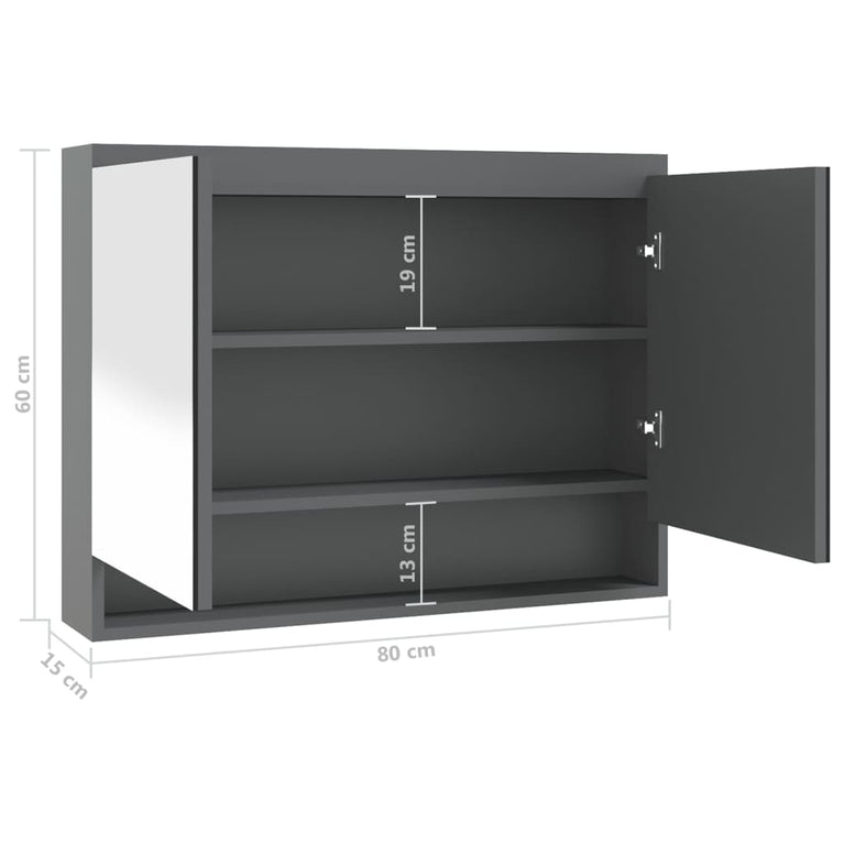 Badkamerkast met spiegel 80x15x60 cm MDF glanzend grijs MeubelReus