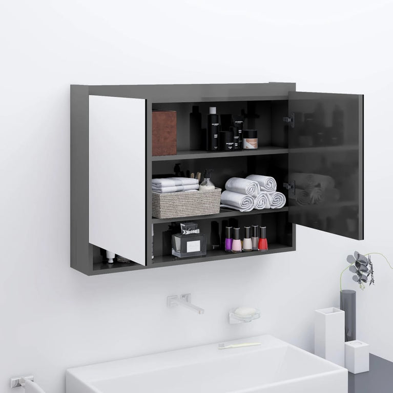 Badkamerkast met spiegel 80x15x60 cm MDF glanzend grijs MeubelReus