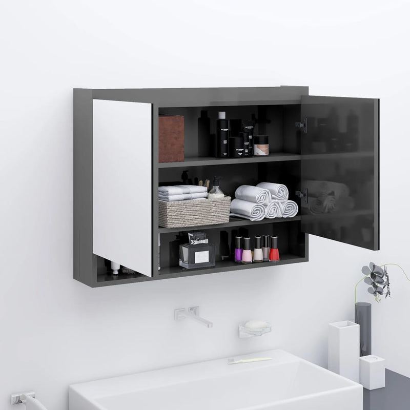 Badkamerkast met spiegel 80x15x60 cm MDF glanzend grijs MeubelReus