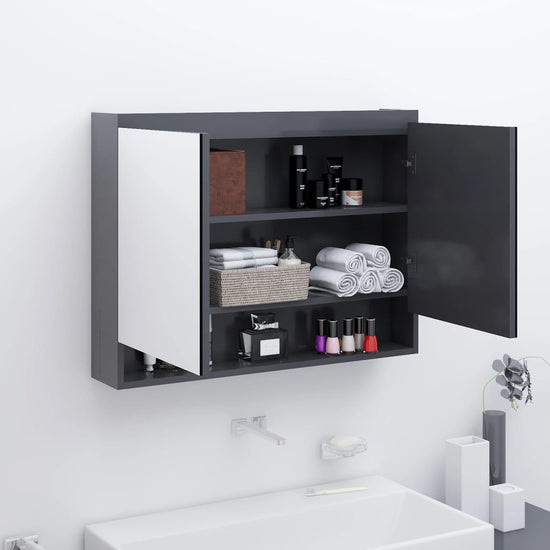 Badkamerkast met spiegel 80x15x60 cm MDF grijs MeubelReus