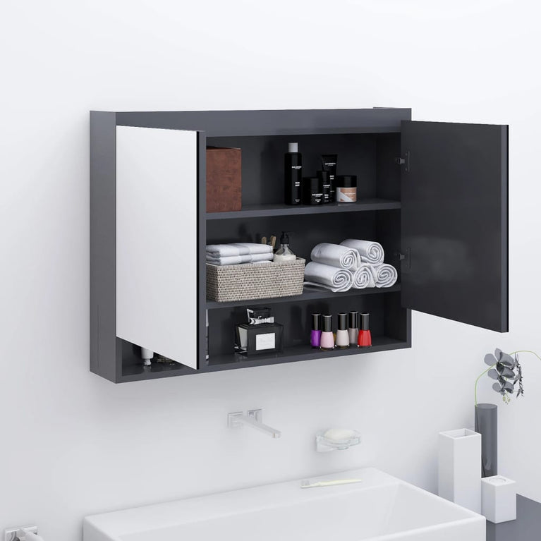 Badkamerkast met spiegel 80x15x60 cm MDF grijs MeubelReus