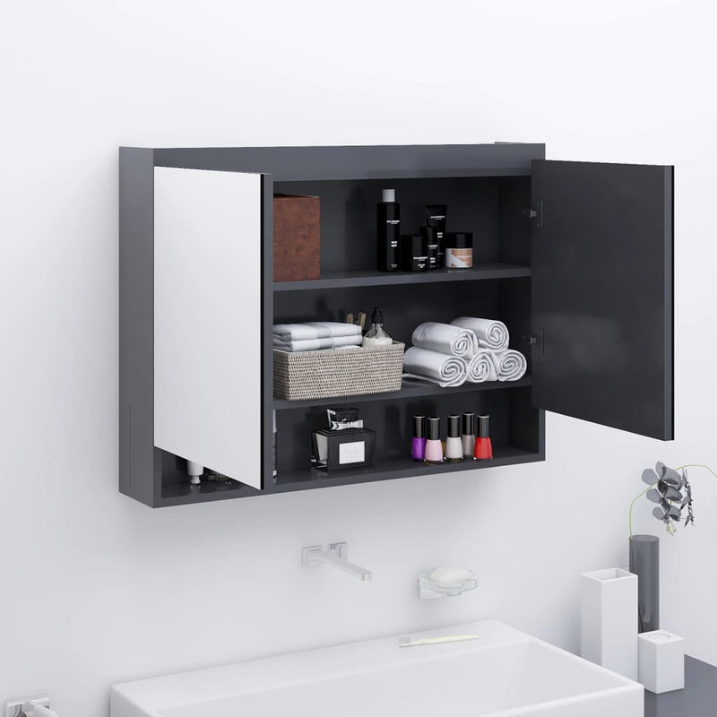 Badkamerkast met spiegel 80x15x60 cm MDF grijs MeubelReus