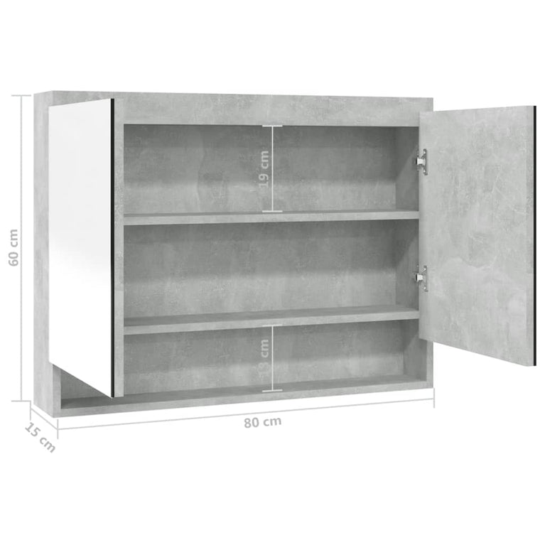 Badkamerkast met spiegel 80x15x60 cm MDF betongrijs MeubelReus