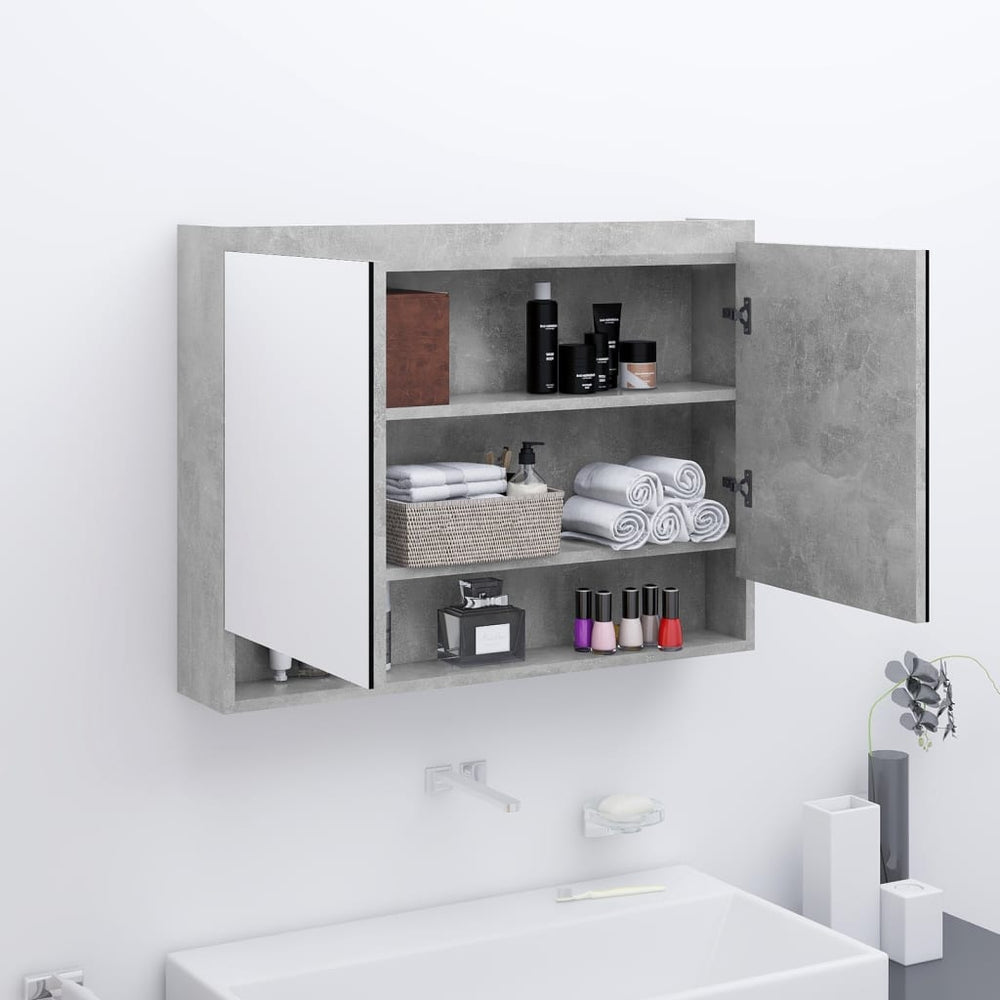 Badkamerkast met spiegel 80x15x60 cm MDF betongrijs MeubelReus