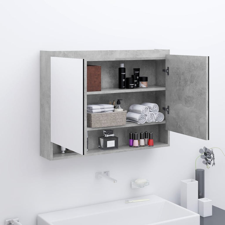 Badkamerkast met spiegel 80x15x60 cm MDF betongrijs MeubelReus