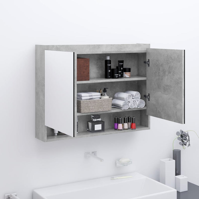 Badkamerkast met spiegel 80x15x60 cm MDF betongrijs MeubelReus