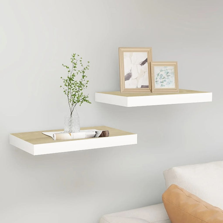 Wandschappen 2 st zwevend 40x23x3,8 cm MDF eikenkleurig en wit MeubelReus