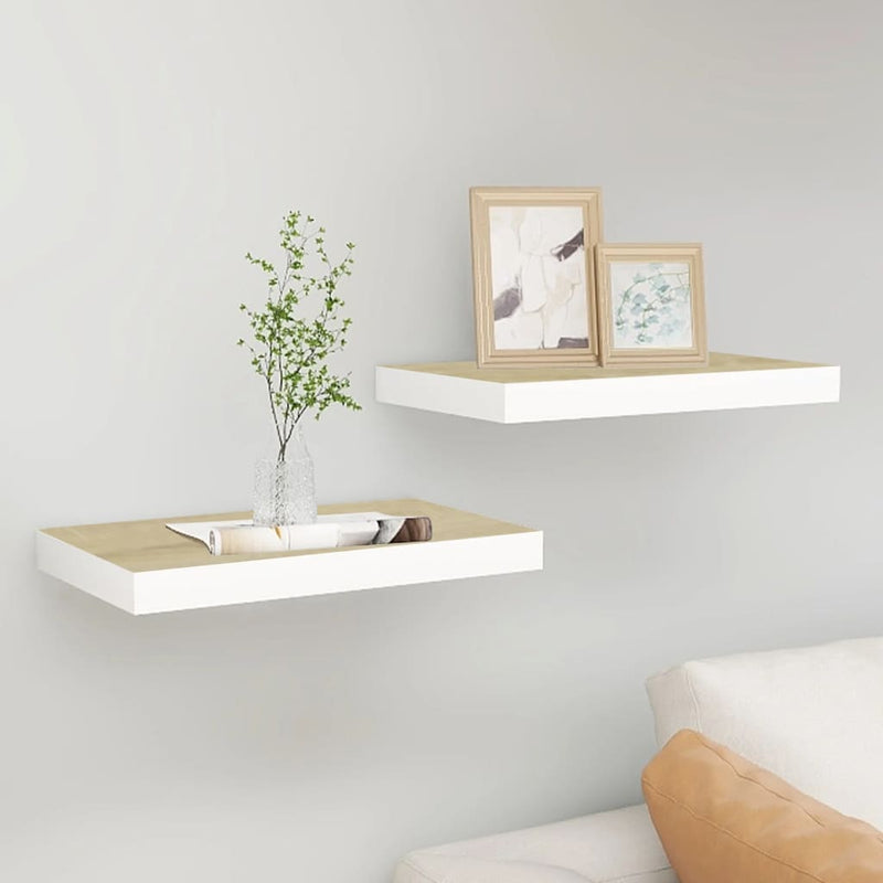 Wandschappen 2 st zwevend 40x23x3,8 cm MDF eikenkleurig en wit MeubelReus