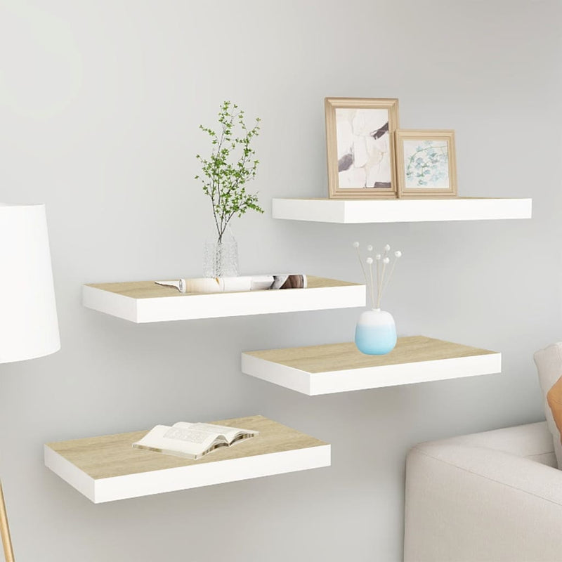 Wandschappen zwevend 4 st 40x23x3,8 cm MDF eikenkleurig en wit MeubelReus