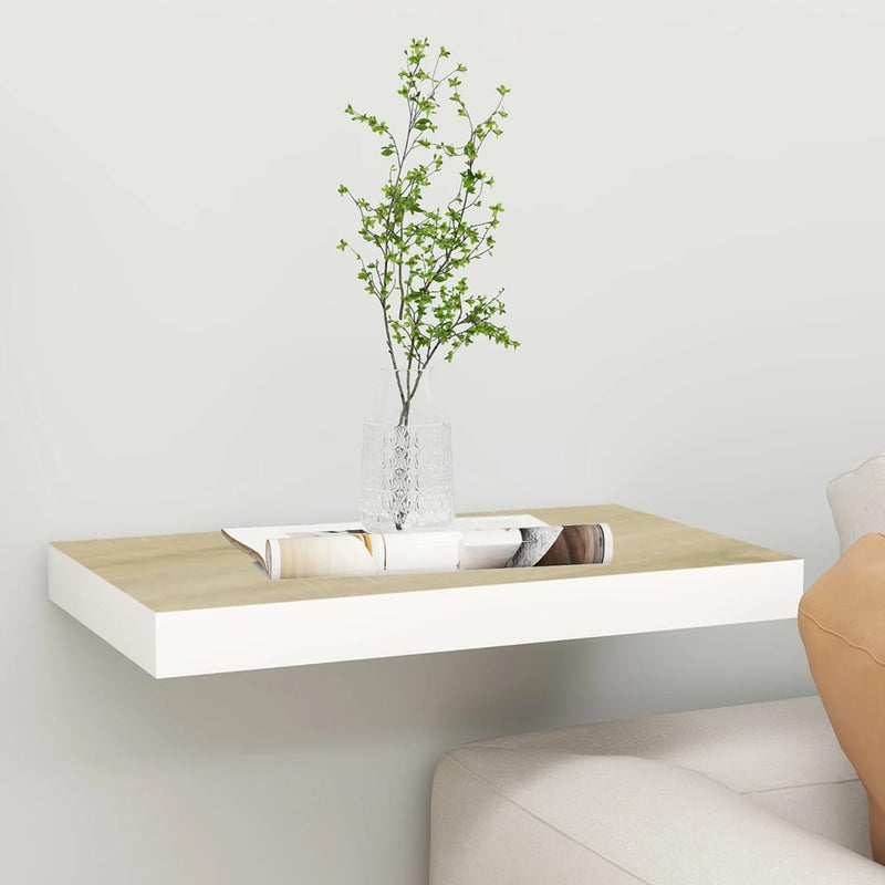 Wandschap zwevend 50x23x3,8 cm MDF eikenkleurig en wit MeubelReus