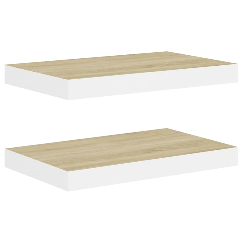 Wandschappen zwevend 2 st 50x23x3,8 cm MDF eikenkleurig en wit MeubelReus