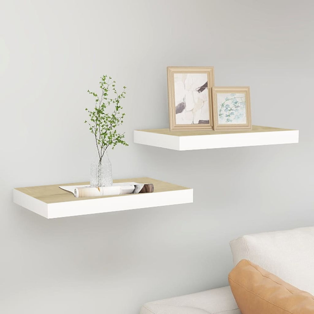 Wandschappen zwevend 2 st 50x23x3,8 cm MDF eikenkleurig en wit MeubelReus