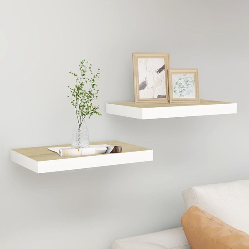 Wandschappen zwevend 2 st 50x23x3,8 cm MDF eikenkleurig en wit MeubelReus