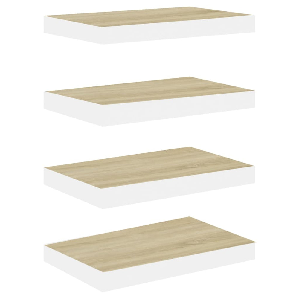 Wandschappen zwevend 4 st 50x23x3,8 cm MDF eikenkleurig en wit MeubelReus