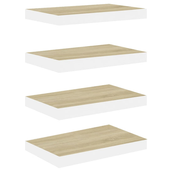 Wandschappen zwevend 4 st 50x23x3,8 cm MDF eikenkleurig en wit MeubelReus