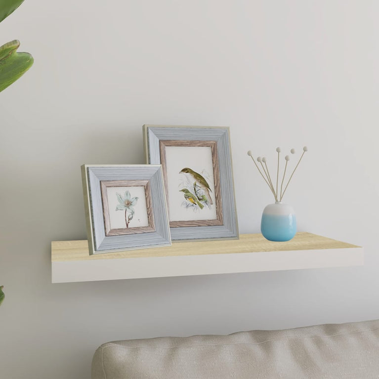 Wandschap zwevend 60x23,5x3,8 cm MDF eikenkleurig en wit MeubelReus