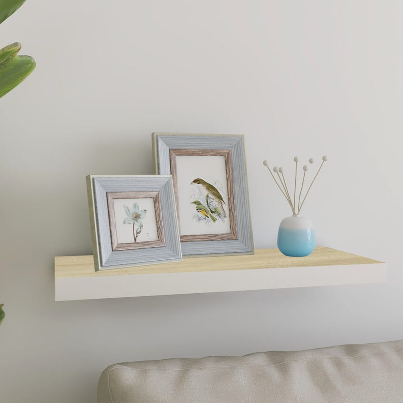 Wandschap zwevend 60x23,5x3,8 cm MDF eikenkleurig en wit MeubelReus