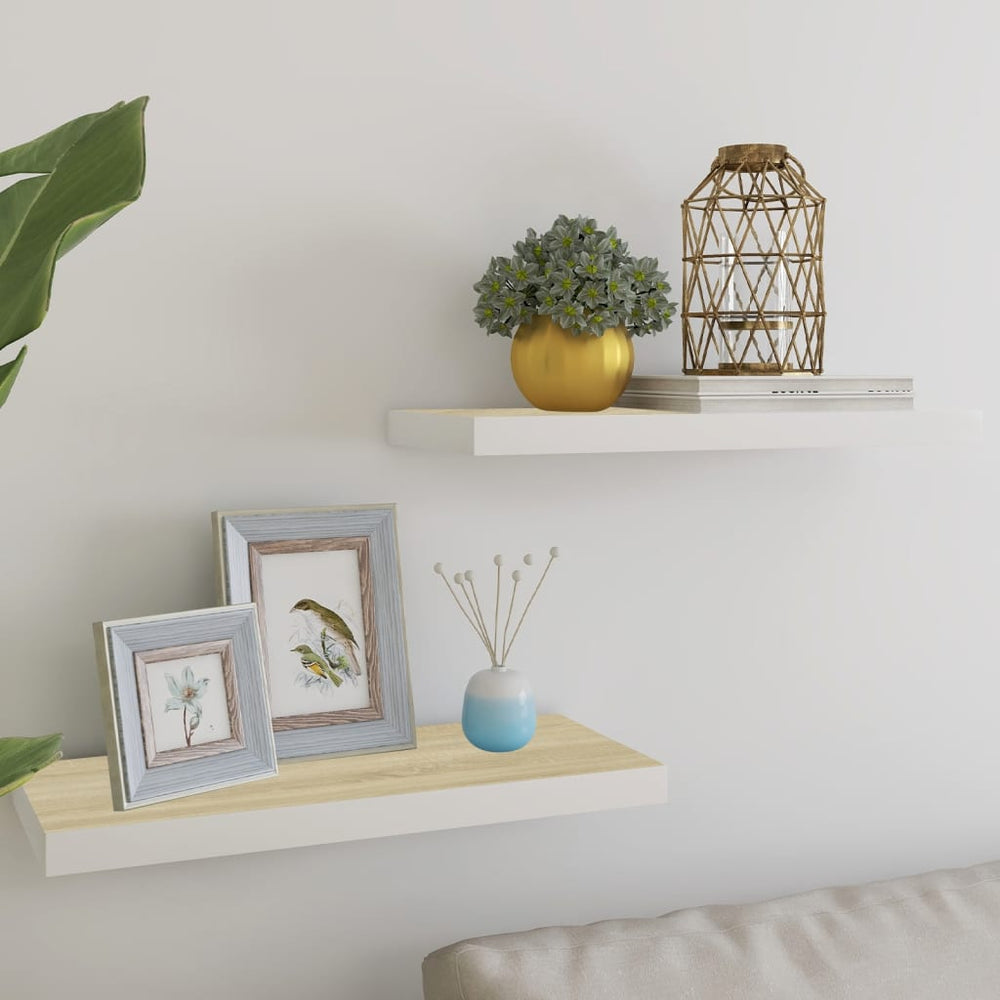 Wandschappen zwevend 2 st 60x23,5x3,8 cm MDF eikenkleurig wit MeubelReus