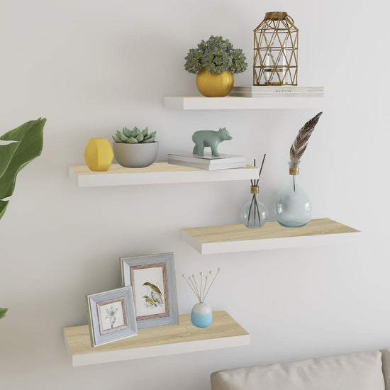 Wandschappen zwevend 4 st 60x23,5x3,8 cm MDF eikenkleurig wit MeubelReus