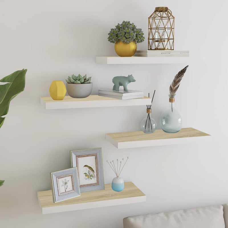 Wandschappen zwevend 4 st 60x23,5x3,8 cm MDF eikenkleurig wit MeubelReus