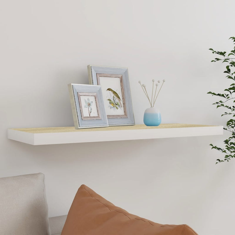 Wandschap zwevend 80x23,5x3,8 cm MDF eikenkleurig en wit MeubelReus