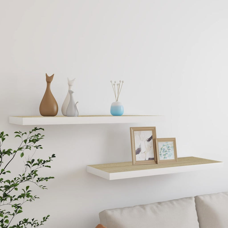 Wandschappen zwevend 2 st 80x23,5x3,8 cm MDF eikenkleurig wit MeubelReus