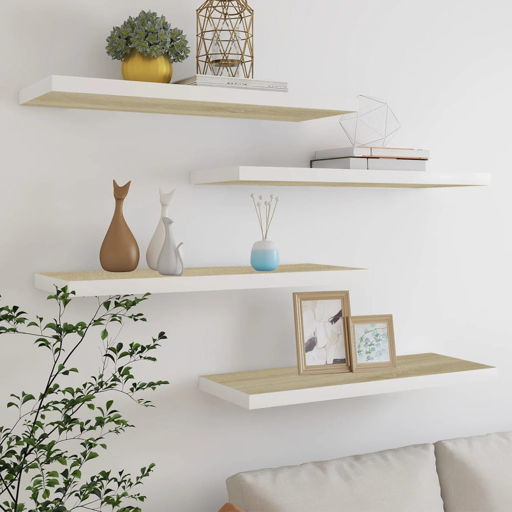 Wandschappen zwevend 4 st 80x23,5x3,8 cm MDF eikenkleurig wit MeubelReus