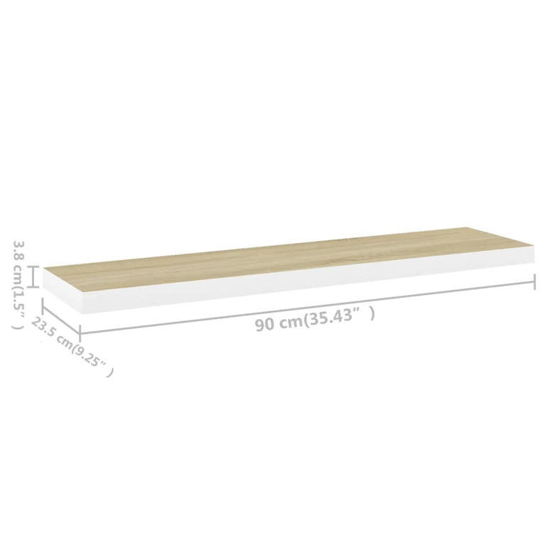 Wandschap zwevend 90x23,5x3,8 cm MDF eikenkleurig en wit MeubelReus