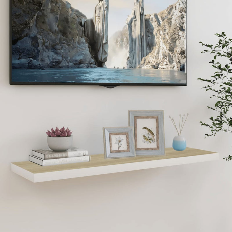 Wandschap zwevend 90x23,5x3,8 cm MDF eikenkleurig en wit MeubelReus