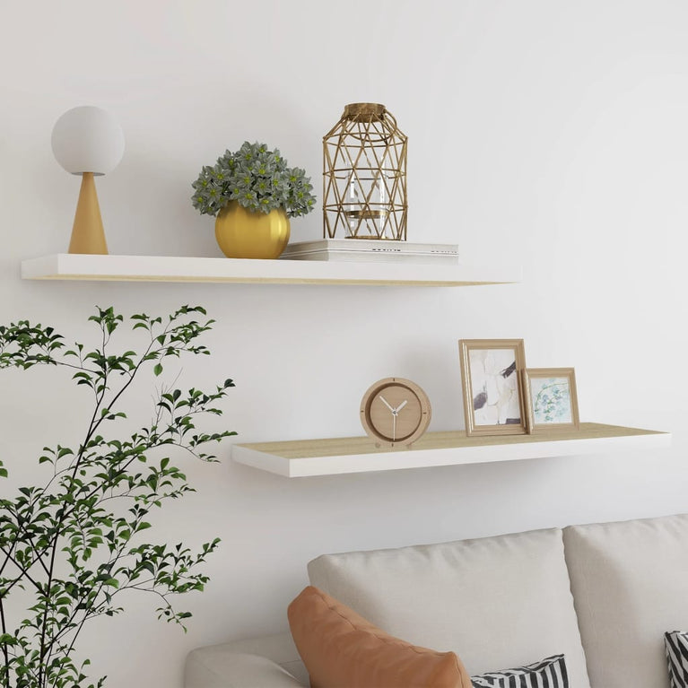 Wandschappen zwevend 2 st 90x23,5x3,8 cm MDF eikenkleurig wit MeubelReus