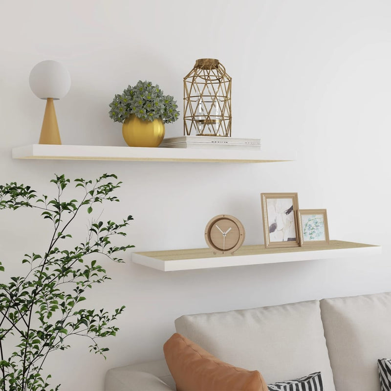 Wandschappen zwevend 2 st 90x23,5x3,8 cm MDF eikenkleurig wit MeubelReus