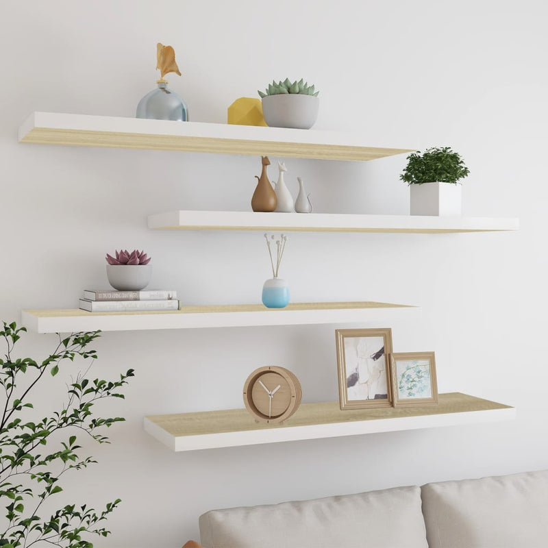 Wandschappen zwevend 4 st 90x23,5x3,8 cm MDF eikenkleurig wit MeubelReus