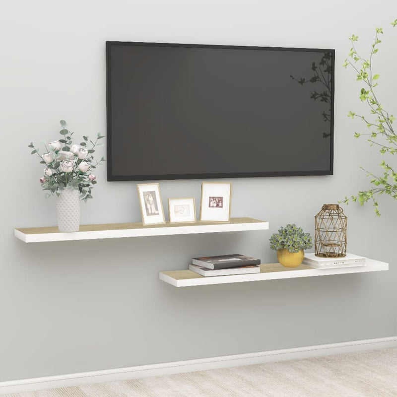 Wandschappen zwevend 2 st 120x23,5x3,8 cm MDF eikenkleurig wit MeubelReus