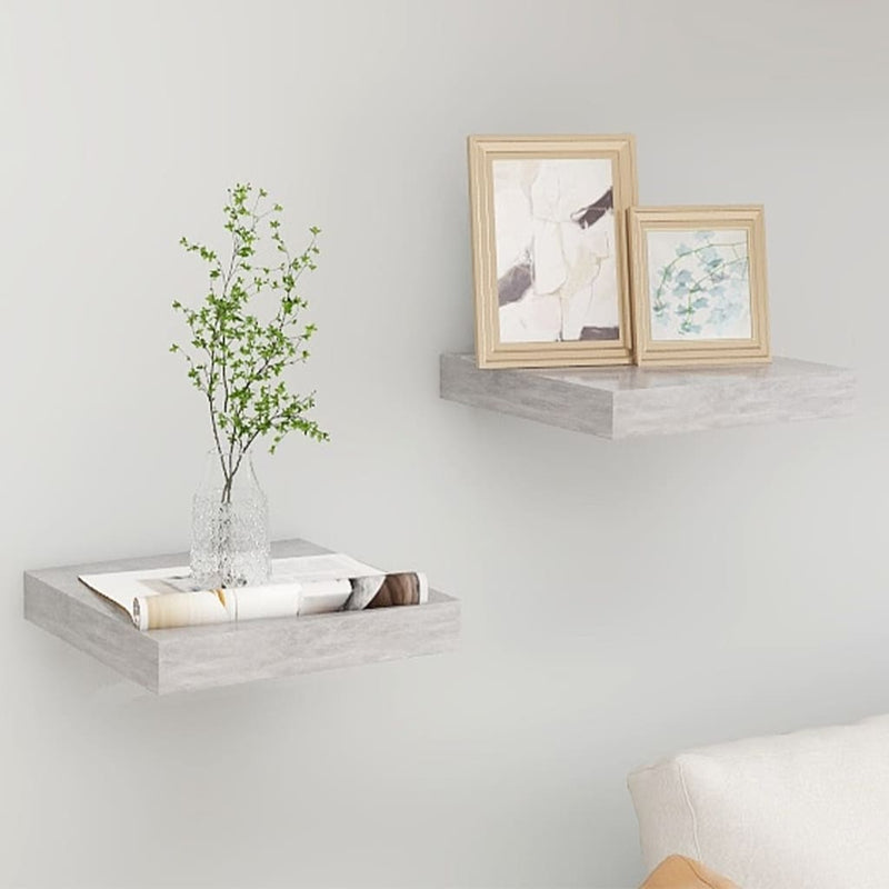 Wandschappen 2 st zwevend 23x23,5x3,8 cm MDF betongrijs MeubelReus
