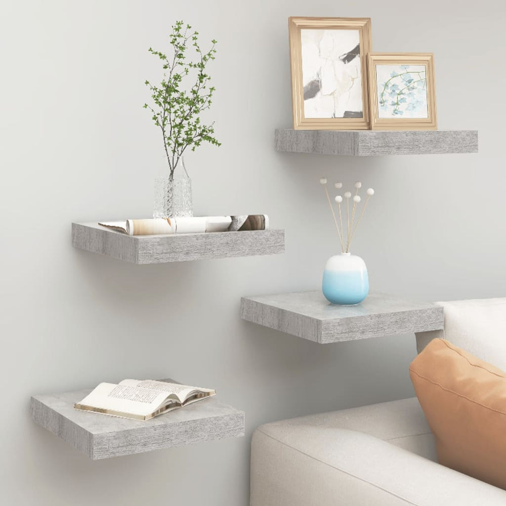 Wandschappen 4 st zwevend 23x23,5x3,8 cm MDF betongrijs MeubelReus