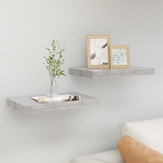Wandschappen 2 st zwevend 40x23x3,8 cm MDF betongrijs MeubelReus