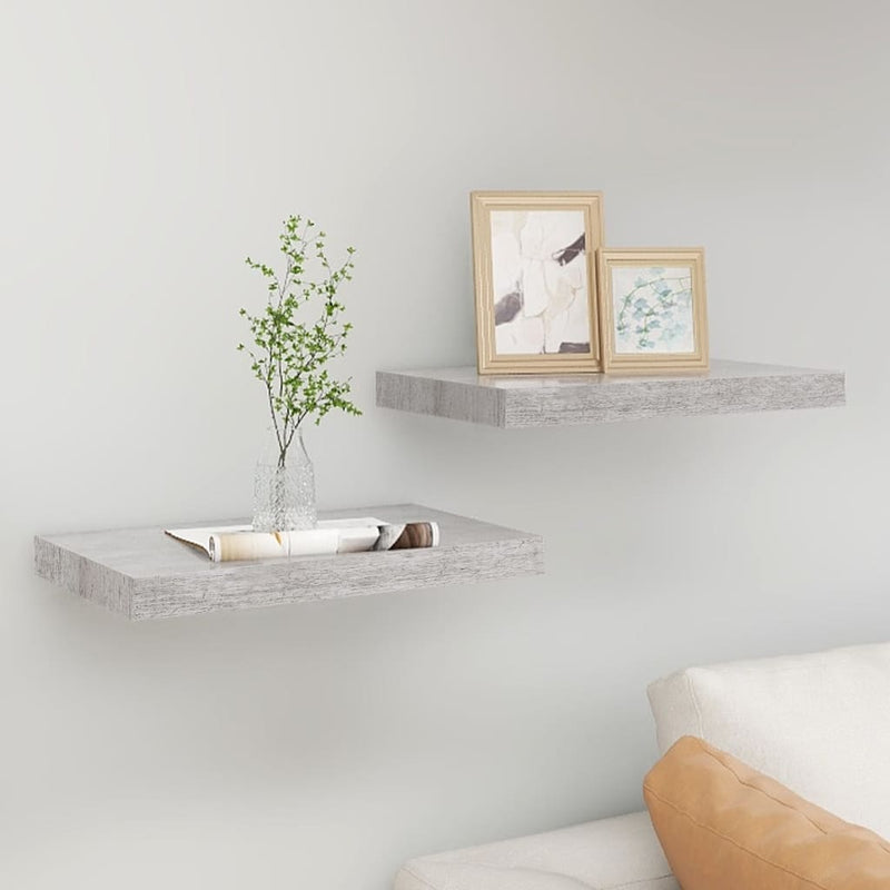 Wandschappen zwevend 2 st 50x23x3,8 cm MDF betongrijs MeubelReus