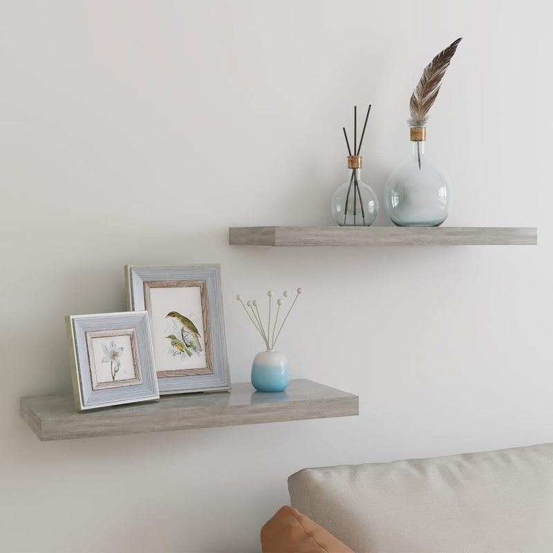 Wandschappen zwevend 2 st 60x23,5x3,8 cm MDF betongrijs MeubelReus