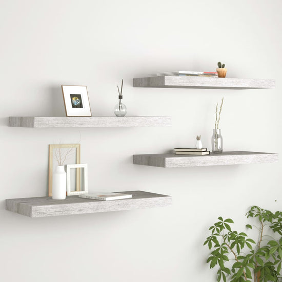 Wandschappen zwevend 4 st 60x23,5x3,8 cm MDF betongrijs MeubelReus