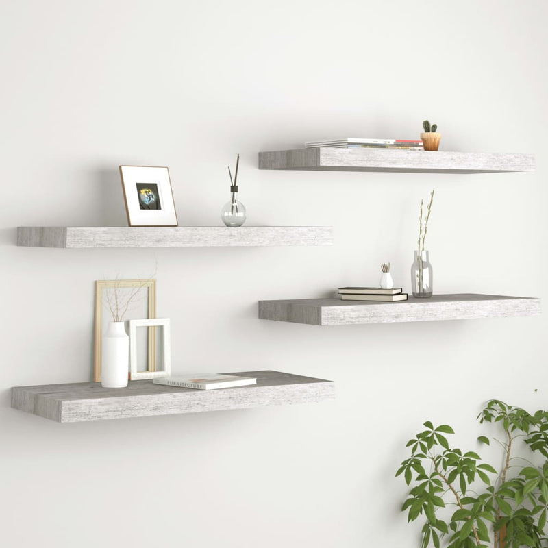 Wandschappen zwevend 4 st 60x23,5x3,8 cm MDF betongrijs MeubelReus