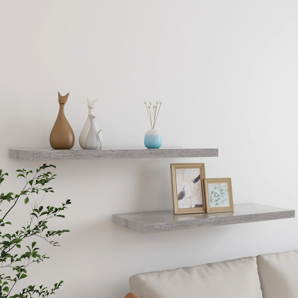 Wandschappen zwevend 2 st 80x23,5x3,8 cm MDF betongrijs MeubelReus