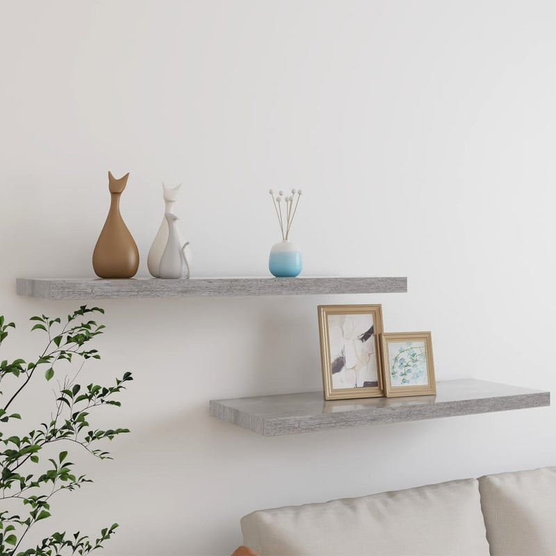 Wandschappen zwevend 2 st 80x23,5x3,8 cm MDF betongrijs MeubelReus