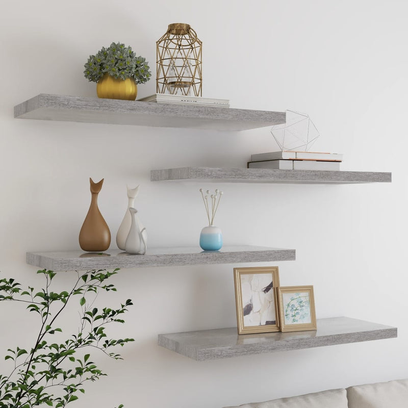 Wandschappen zwevend 4 st 80x23,5x3,8 cm MDF betongrijs MeubelReus