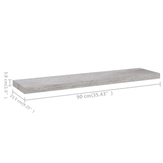 Wandschappen zwevend 2 st 90x23,5x3,8 cm MDF betongrijs MeubelReus