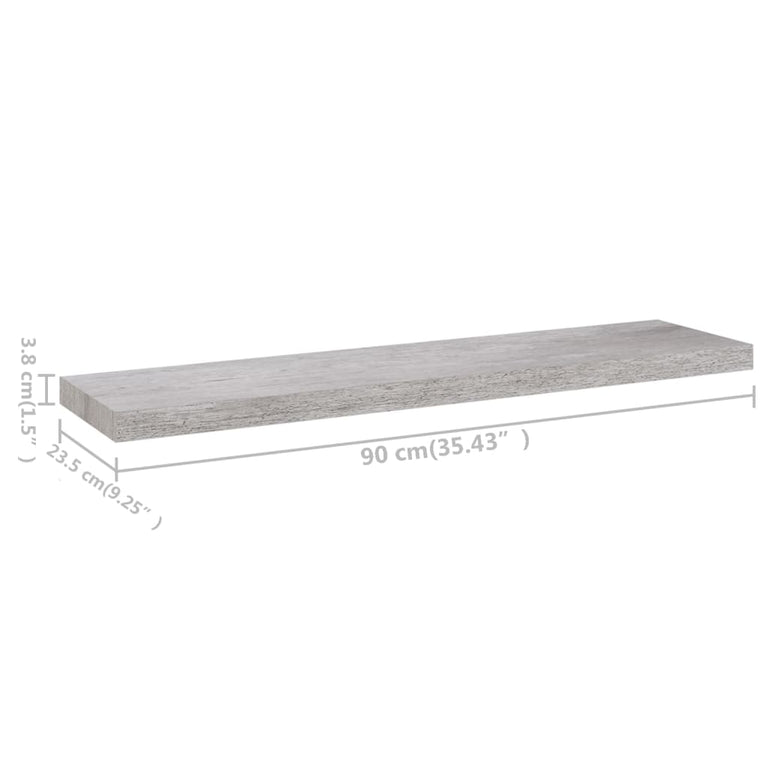 Wandschappen zwevend 2 st 90x23,5x3,8 cm MDF betongrijs MeubelReus
