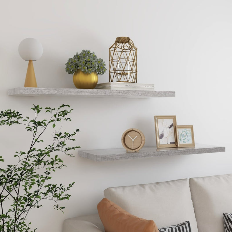 Wandschappen zwevend 2 st 90x23,5x3,8 cm MDF betongrijs MeubelReus