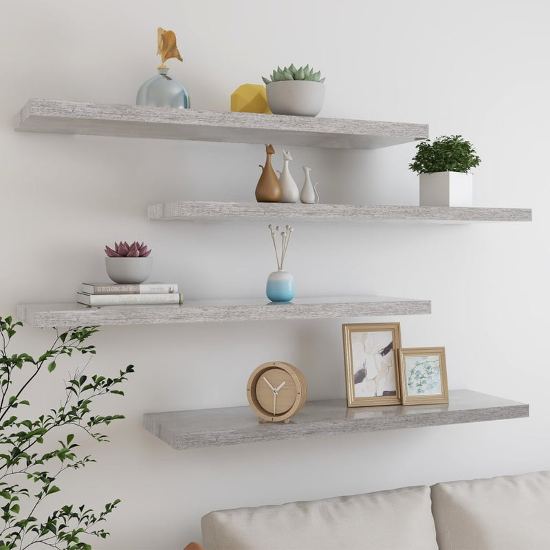 Wandschappen zwevend 4 st 90x23,5x3,8 cm MDF betongrijs MeubelReus